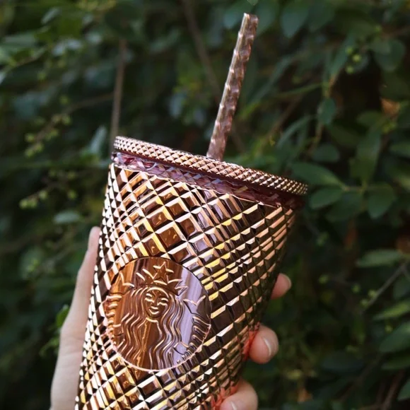 Starbucks 2023 Holiday Metallic Mirror Rose Gold Jeweled Grande Tumbler - Picture 2 of 5